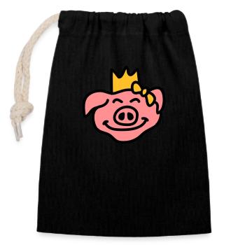 Pricess Pig Head - Verschließbarer Geschenkbeutel aus Baumwolle (14x20cm) - Schwarz - Vorne
