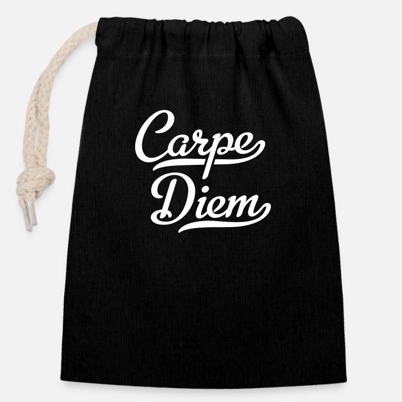 Carpe Diem - Closable cotton gift bag (14x20cm) - black