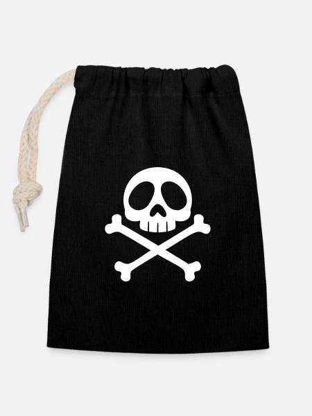 Crâne de pirate - Sac cadeau en coton avec cordon (14 x 20 cm) - noir