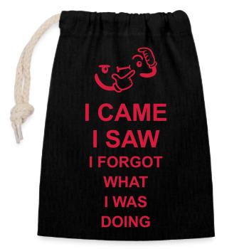 I came saw forget - Closable cotton gift bag (14x20cm) - black - Front