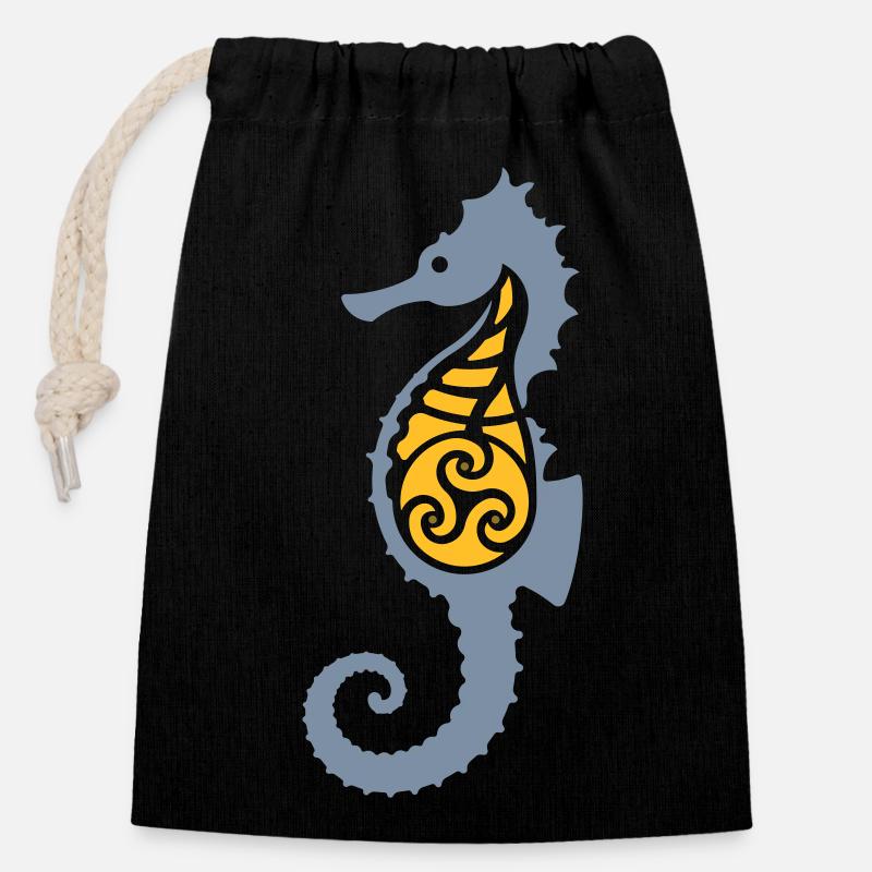 Tribal Seahorse - Verschließbarer Geschenkbeutel aus Baumwolle (14x20cm) - Schwarz