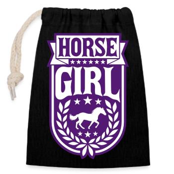 Citation de fille de cheval disant - Sac cadeau en coton avec cordon (14 x 20 cm) - noir - Devant