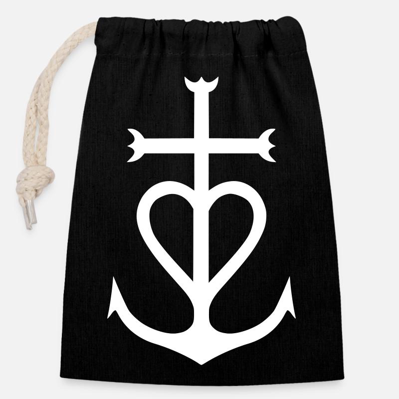 Croix Camargue - Sac cadeau en coton avec cordon (14 x 20 cm) - noir