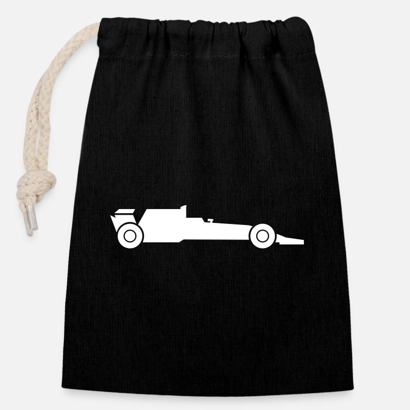 Voiture de course - Sac cadeau en coton avec cordon (14 x 20 cm) - noir