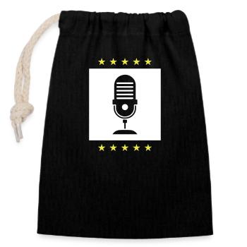 Podcast Logo Mikrofon - Verschließbarer Geschenkbeutel aus Baumwolle (14x20cm) - Schwarz - Vorne