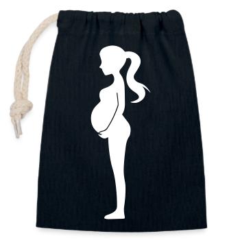 Frau Schwangerschaft Silhouette - Verschließbarer Geschenkbeutel aus Baumwolle (14x20cm) - Navy - Vorne