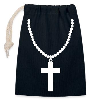 Chaîne croisée 1 - Sac cadeau en coton avec cordon (14 x 20 cm) - bleu marine - Devant