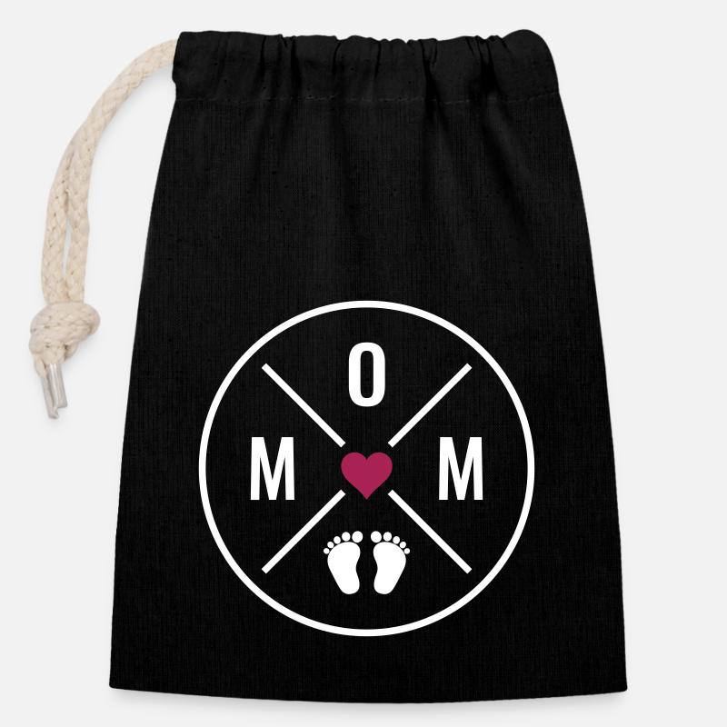 Mom Herz Baby Babyfüße Mutter Liebe Muttertag Mama - Verschließbarer Geschenkbeutel aus Baumwolle (14x20cm) - Schwarz