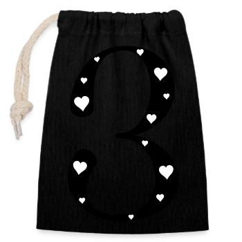 3 Anniversaire avec cœur - Sac cadeau en coton avec cordon (14 x 20 cm) - noir - Devant