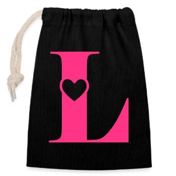 Lettre L lettre initiale avec coeur - Sac cadeau en coton avec cordon (14 x 20 cm) - noir - Devant