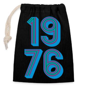 1976 Année de naissance | Couleurs changeantes - Sac cadeau en coton avec cordon (14 x 20 cm) - noir - Devant