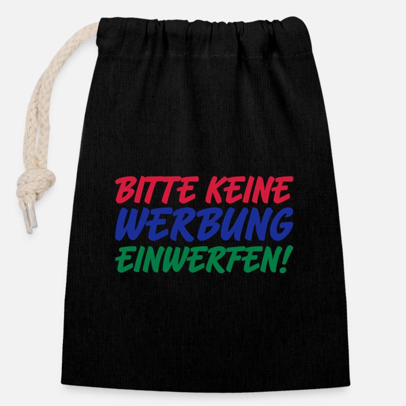 Bitte keine Werbung | Farben änderbar - Verschließbarer Geschenkbeutel aus Baumwolle (14x20cm) - Schwarz