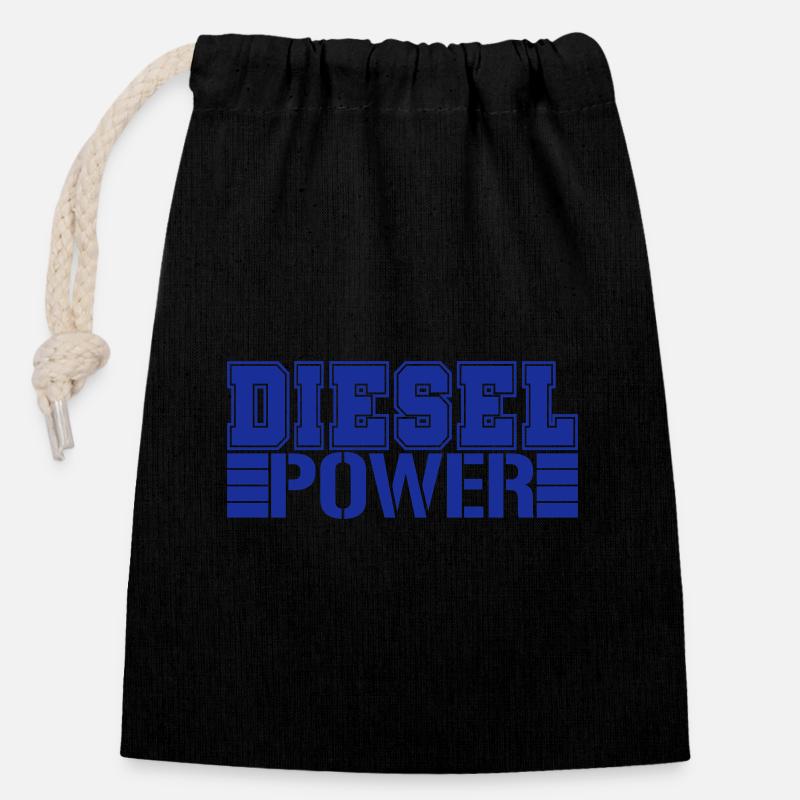 Diesel Power | Farbe änderbar - Verschließbarer Geschenkbeutel aus Baumwolle (14x20cm) - Schwarz