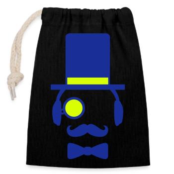 DJ Sir moustache monocle chapeau haut de forme Cool gentleman - Sac cadeau en coton avec cordon (14 x 20 cm) - noir - Devant