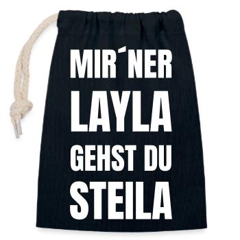 Mit´ner Layla gehst du Steila - Verschließbarer Geschenkbeutel aus Baumwolle (14x20cm) - Navy - Vorne