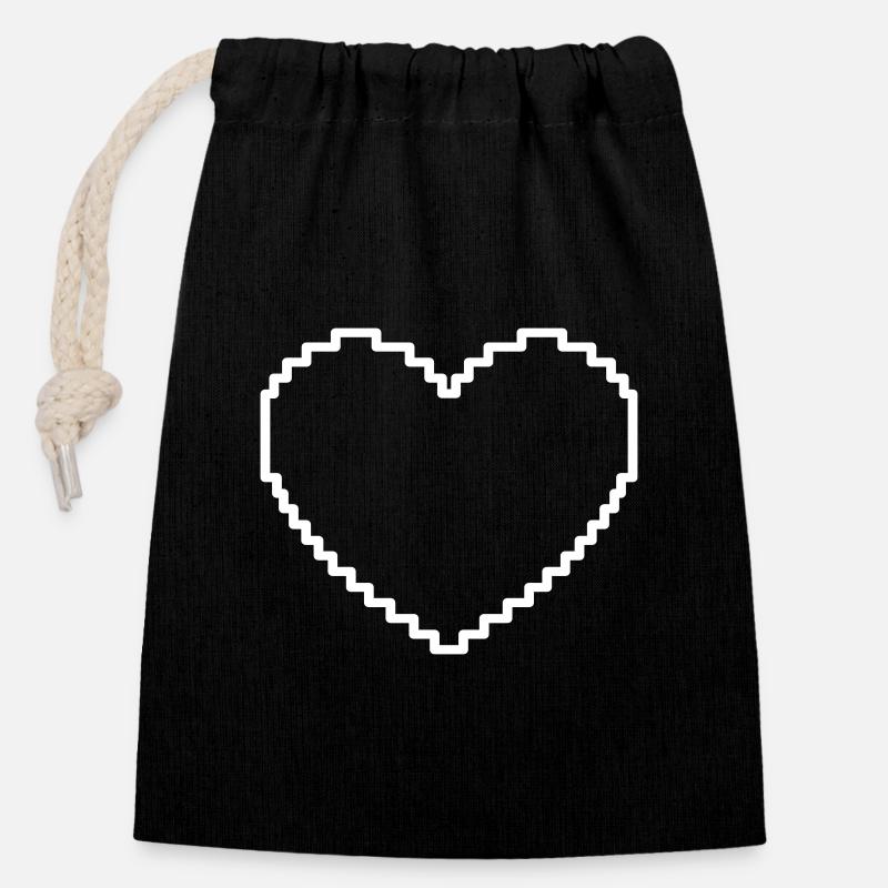 Rétro Pixel Heart - Sac cadeau en coton avec cordon (14 x 20 cm) - noir