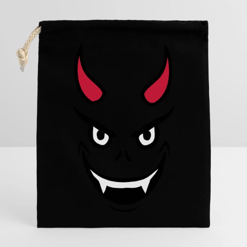Conception du visage du diable maléfique Sac cadeau en coton avec cordon (14 x 20 cm)