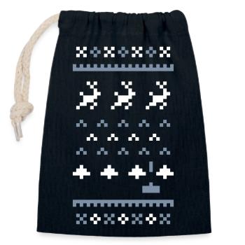 8Bit Ugly Christmas Sweater: Xmas Invaders - Closable cotton gift bag (14x20cm) - navy - Front