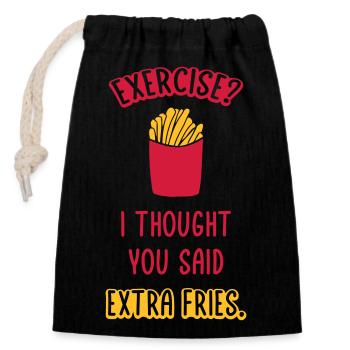 Exercise Extra Fries Quote - Closable cotton gift bag (14x20cm) - black - Front