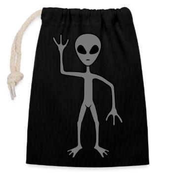 Science Fiction Alien winkt - Verschließbarer Geschenkbeutel aus Baumwolle (14x20cm) - Schwarz - Vorne