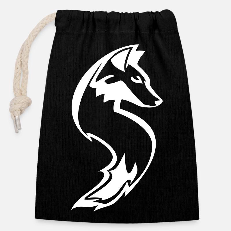 Forme de renard, design de silhouette blanche, design animal - Sac cadeau en coton avec cordon (14 x 20 cm) - noir