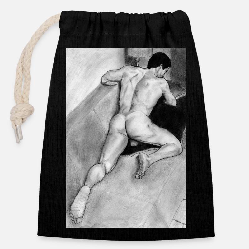 Crayon homme cul - Sac cadeau en coton avec cordon (14 x 20 cm) - noir