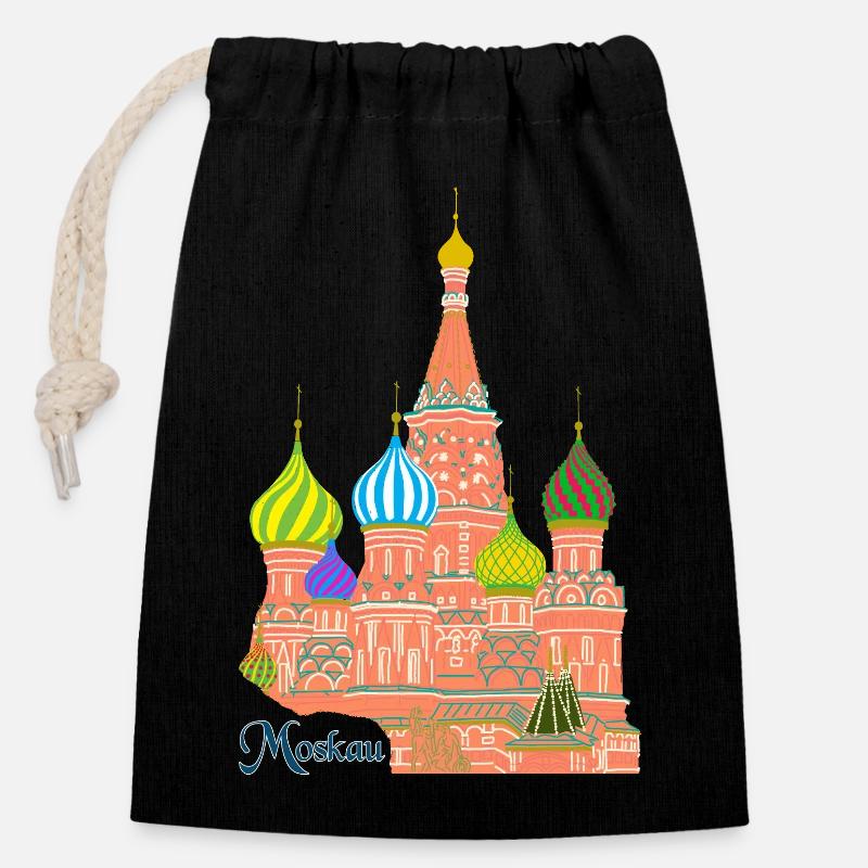 Moscou Cathédrale Basilius - Sac cadeau en coton avec cordon (14 x 20 cm) - noir