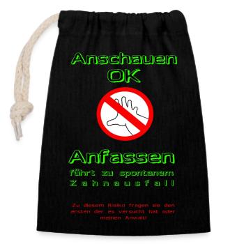 Nicht anfassen - Verschließbarer Geschenkbeutel aus Baumwolle (14x20cm) - Schwarz - Vorne