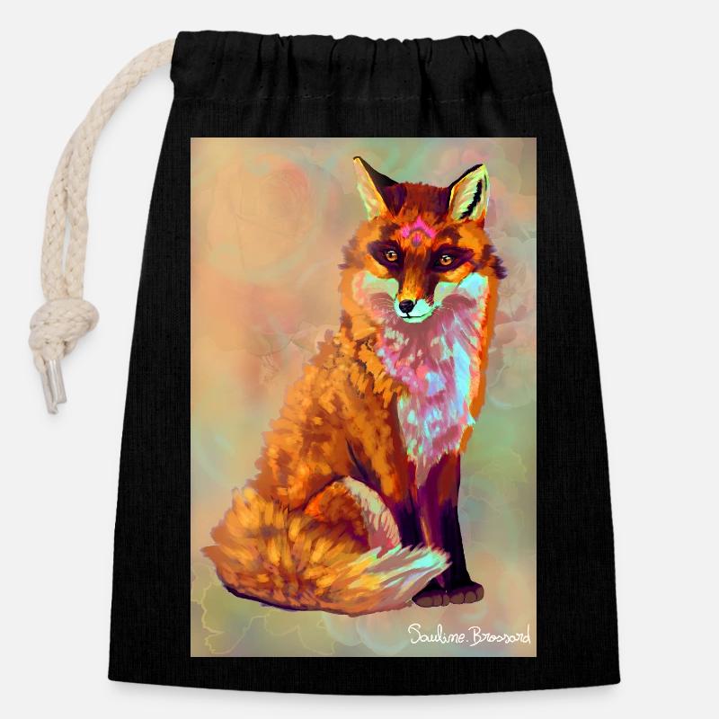 Fox poster - Closable cotton gift bag (14x20cm) - black