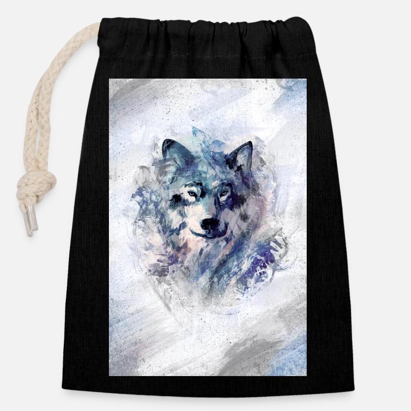 Wolf in a snowstorm grey version - Closable cotton gift bag (14x20cm) - black