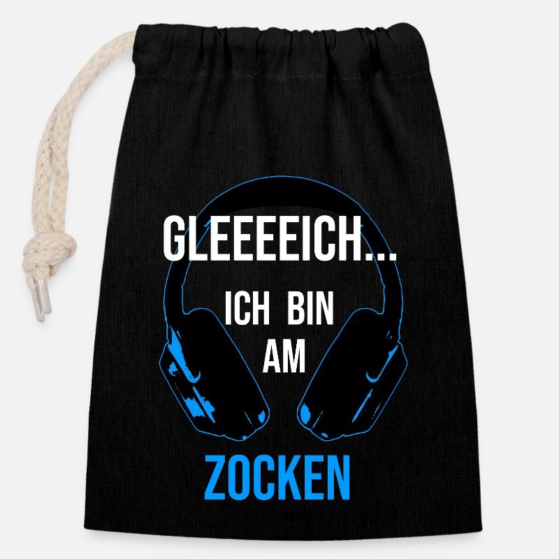 Zocken Gamer Gaming Zocker - Verschließbarer Geschenkbeutel aus Baumwolle (14x20cm) - Schwarz