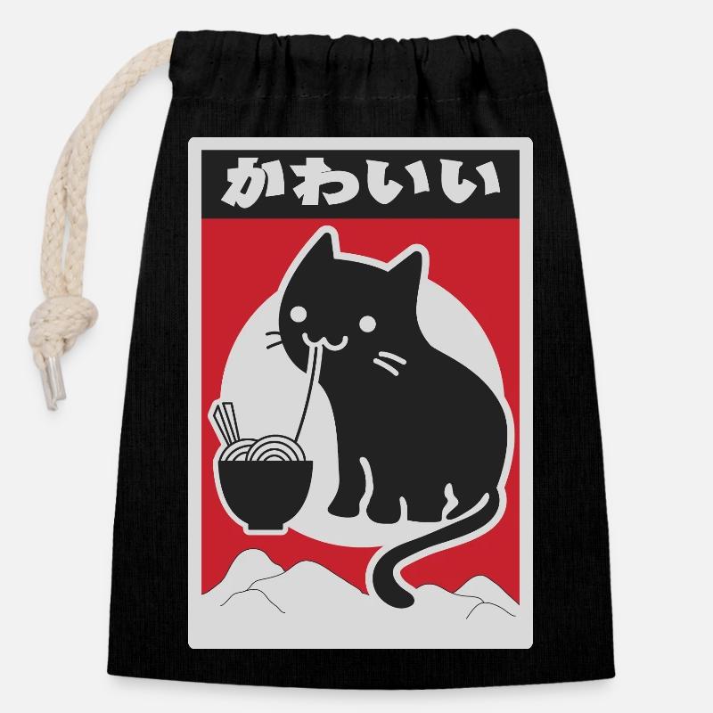 neko black love ramen - Closable cotton gift bag (14x20cm) - black