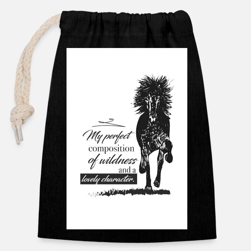 Ma composition parfaite - Chevaux islandais - Sac cadeau en coton avec cordon (14 x 20 cm) - noir