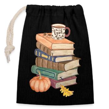 Bücher Liebe Bücherstapel herbstlich hygge lesen - Verschließbarer Geschenkbeutel aus Baumwolle (14x20cm) - Schwarz - Vorne