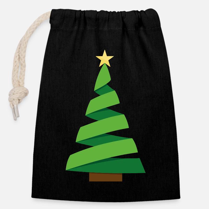 Weihnachtsbaumband - Weihnachten - Verschließbarer Geschenkbeutel aus Baumwolle (14x20cm) - Schwarz