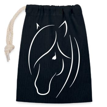 Tête de cheval - Sac cadeau en coton avec cordon (14 x 20 cm) - bleu marine - Devant