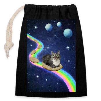 Chat mignon dans l’espace - Sac cadeau en coton avec cordon (14 x 20 cm) - noir - Devant