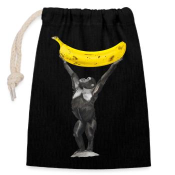 Affe Banane Ape - Verschließbarer Geschenkbeutel aus Baumwolle (14x20cm) - Schwarz - Vorne