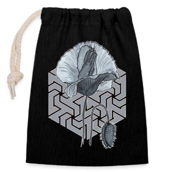 black and white poppy with hexagon in the background - Closable cotton gift bag (14x20cm) - black - Front