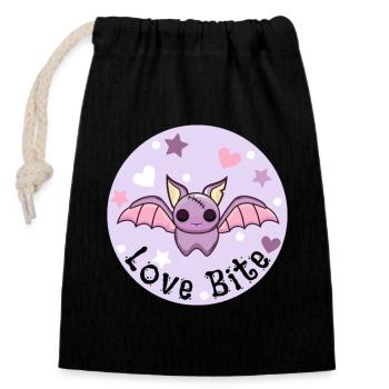 Love Bite. Kawaii Bat. Halloween Vampire. - Closable cotton gift bag (14x20cm) - black - Front