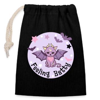 Feeling Batty. Pastel Vampire Cat. - Closable cotton gift bag (14x20cm) - black - Front
