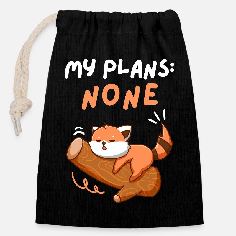 My Plans None. No Weekend Plans. Cute Red Panda. - Closable cotton gift bag (14x20cm) - black