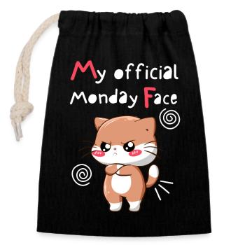 My Official Monday Face. Angry cat. Black Version. - Closable cotton gift bag (14x20cm) - black - Front
