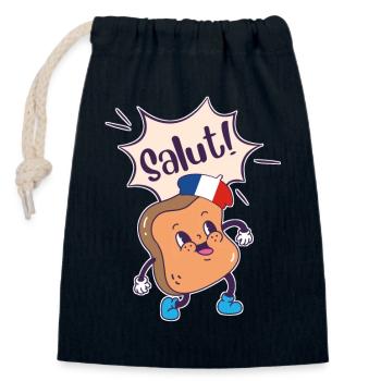 French Toast. Kawaii Food Pun. Digistickie. - Closable cotton gift bag (14x20cm) - navy - Front