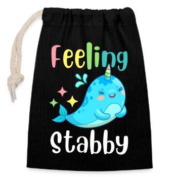 Feeling Stabby. Kawaii Narwhal. Horned Whale. - Closable cotton gift bag (14x20cm) - black - Front