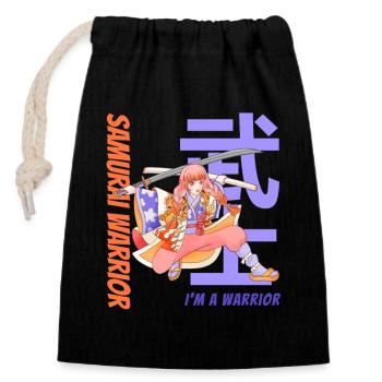 Samurai Warrior. Samurai Girl. Black Version. - Closable cotton gift bag (14x20cm) - black - Front