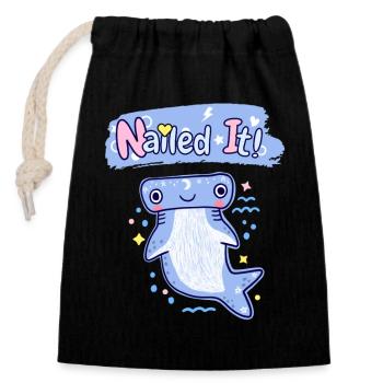 Cute Hammerhead Shark. Nailed It. - Closable cotton gift bag (14x20cm) - black - Front