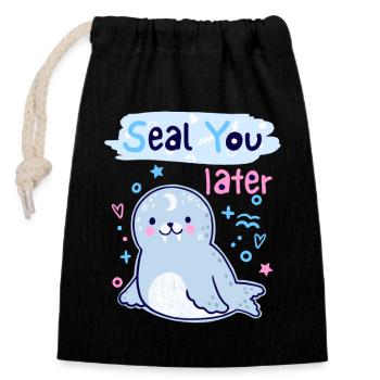 Seal You Later. Cute Seal. Funny Puns. - Closable cotton gift bag (14x20cm) - black - Front