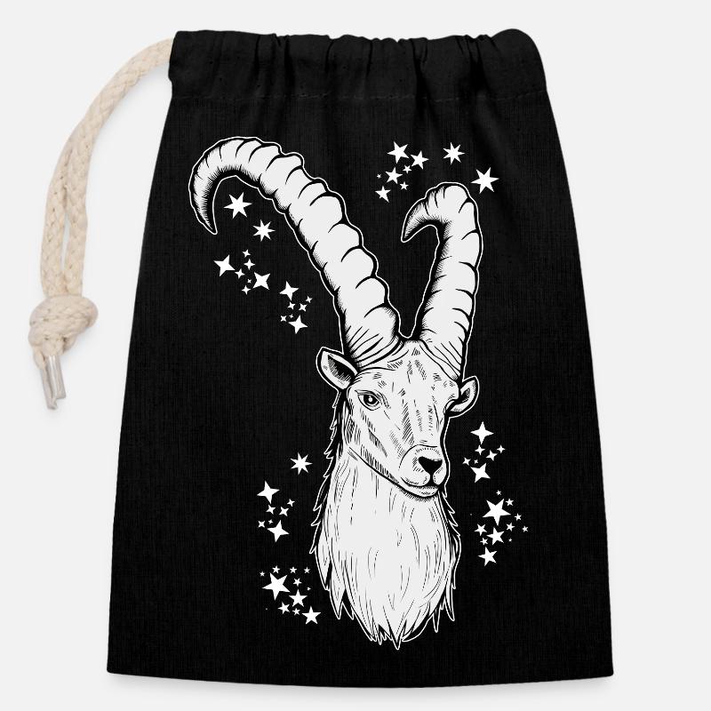 Steinbock Sternzeichen Astrologie - Verschließbarer Geschenkbeutel aus Baumwolle (14x20cm) - Schwarz
