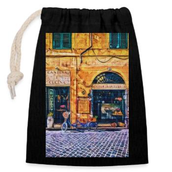 Vintage Roma Small Shops Painting Italy Lover Gift - Sac cadeau en coton avec cordon (14 x 20 cm) - noir - Devant